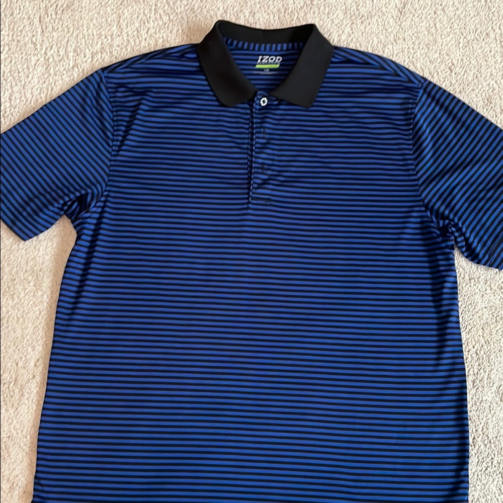 Izod Blue and Black Polo Golf Shirt with Stripes Size Large